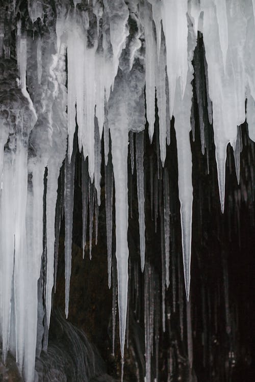 Free Icicles Formation in a Cave Stock Photo