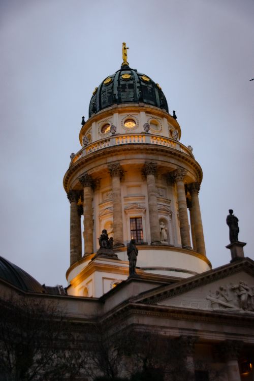 Free Low angle view of the stunning dome of the German Cathedral in Berlin at dusk. Stock Photo
