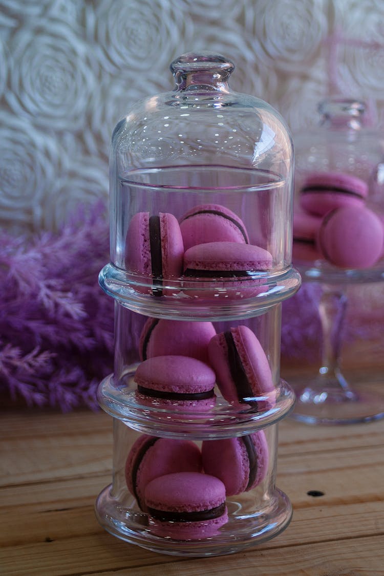 Purple Macarons In Glass Jar