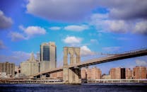 晴朗的天空下，布鲁克林大桥的风景与曼哈顿天际线交相辉映