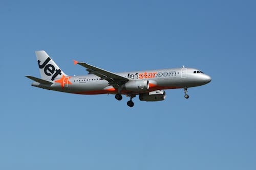 Jetstar Plane Flight Under Blue Sky