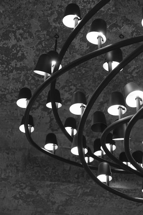 Grayscale Photo of Chandelier