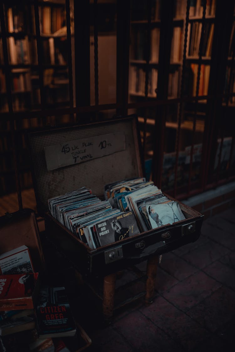 Magazines And Books In Brown Suitcase 