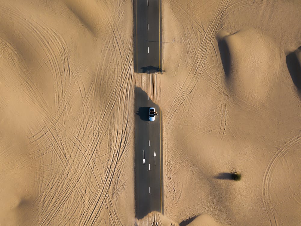 Bird's Eye Photography of Road in Middle of Dessert