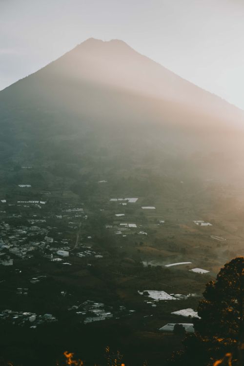 Free Scenic morning view of a volcano near Santa Maria de Jesús, Guatemala. Stock Photo