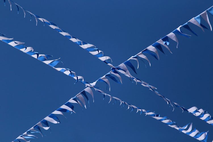 Hanging White And Blue Streamers 