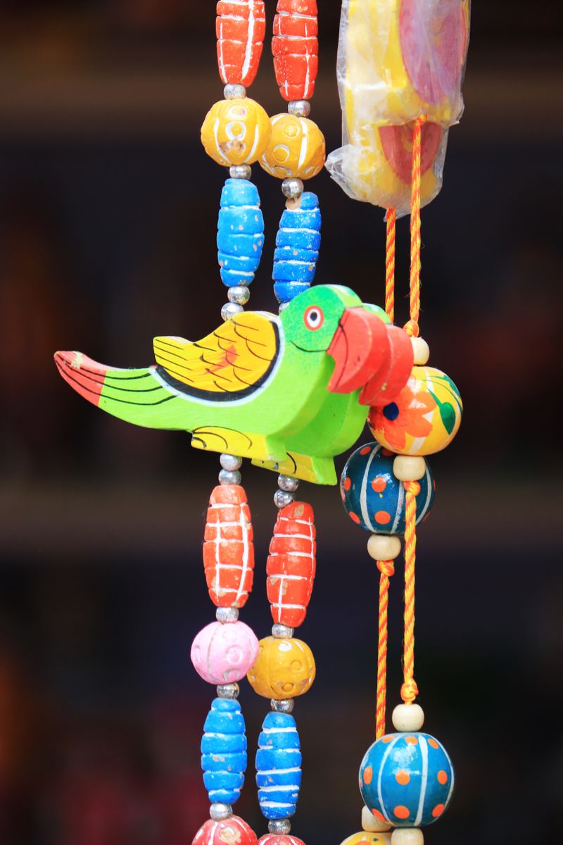 Colorful wooden hanging bird toy