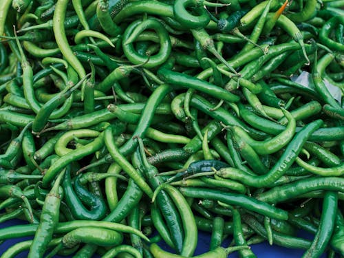 Green Chili Peppers in Close-Up Photography