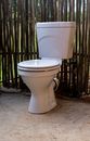 White Ceramic Toilet Bowl Beside Black Metal Fence
