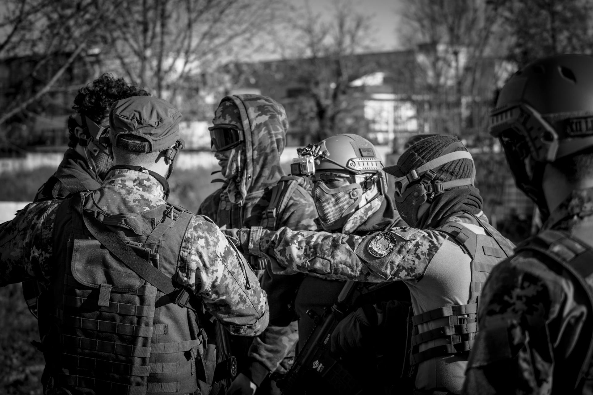 Army Soldiers Wearing Protective Helmets and Uniforms