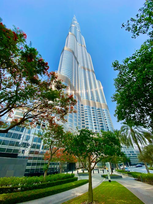 Free Side Walk Near Burj Khalifa Building Stock Photo