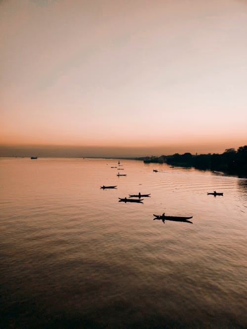 Foto profissional grátis de barcos, crepúsculo, embarcações