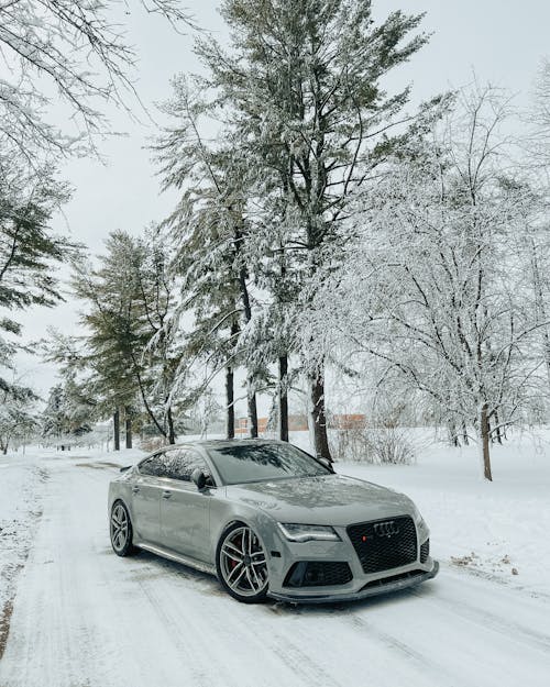 Audi on a Snow Covered Road