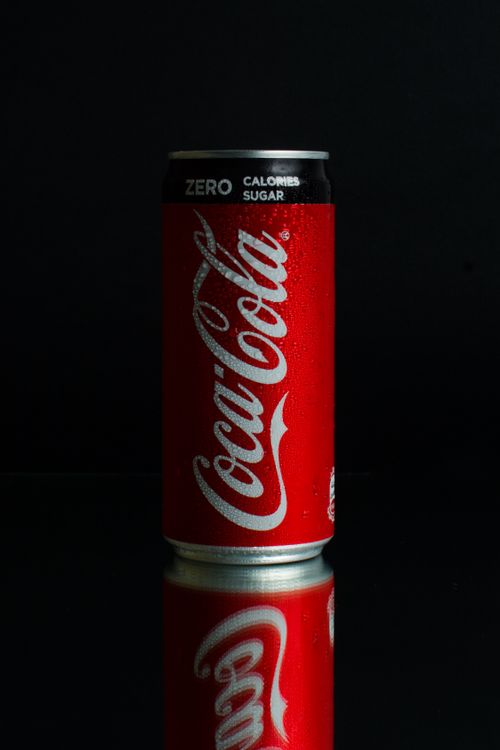 Free Close-up of a Coca-Cola Zero can against a black background with condensation. Stock Photo
