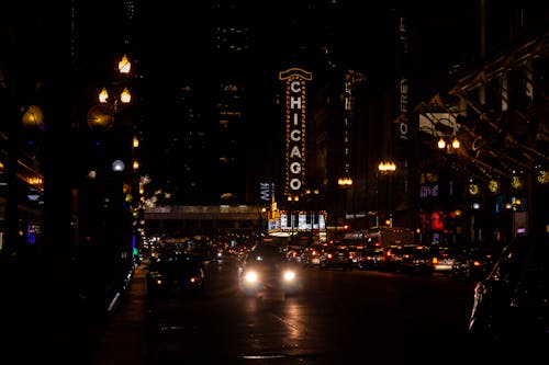 Free A Road in Chicago at Night Stock Photo