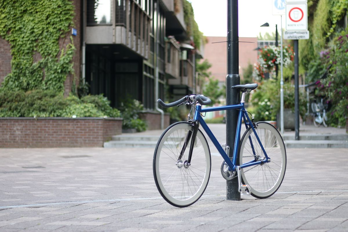 Bicycle securely locked in an urban environment