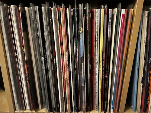 Close-up of Vinyl Record on the Shelf
