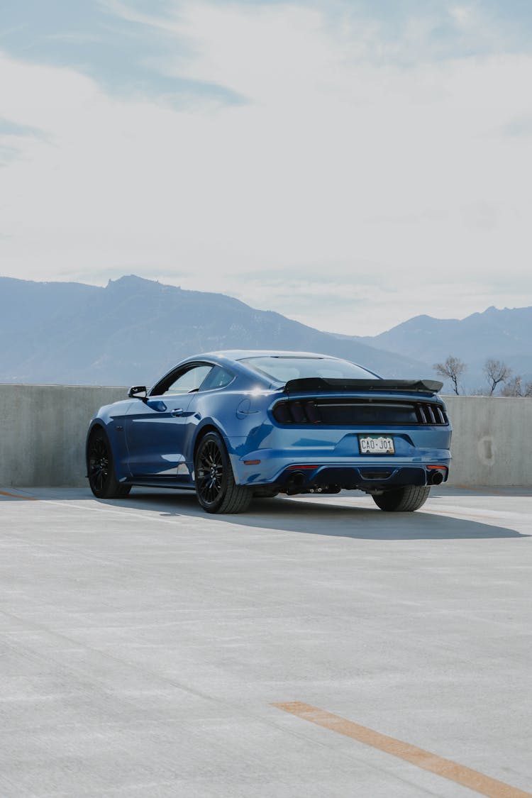 Parked Blue Ford Mustang