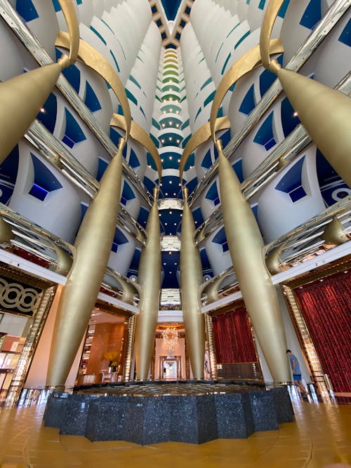 Low Angle Shot of the Interior of the Burj Al Arab in Dubai, United Arab Emirates 