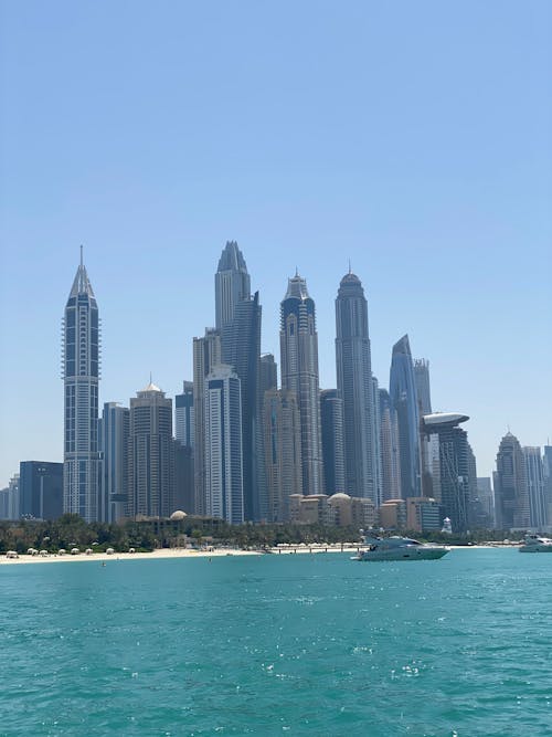 Skyline of Dubai Skyscrapers seen from the Sea 