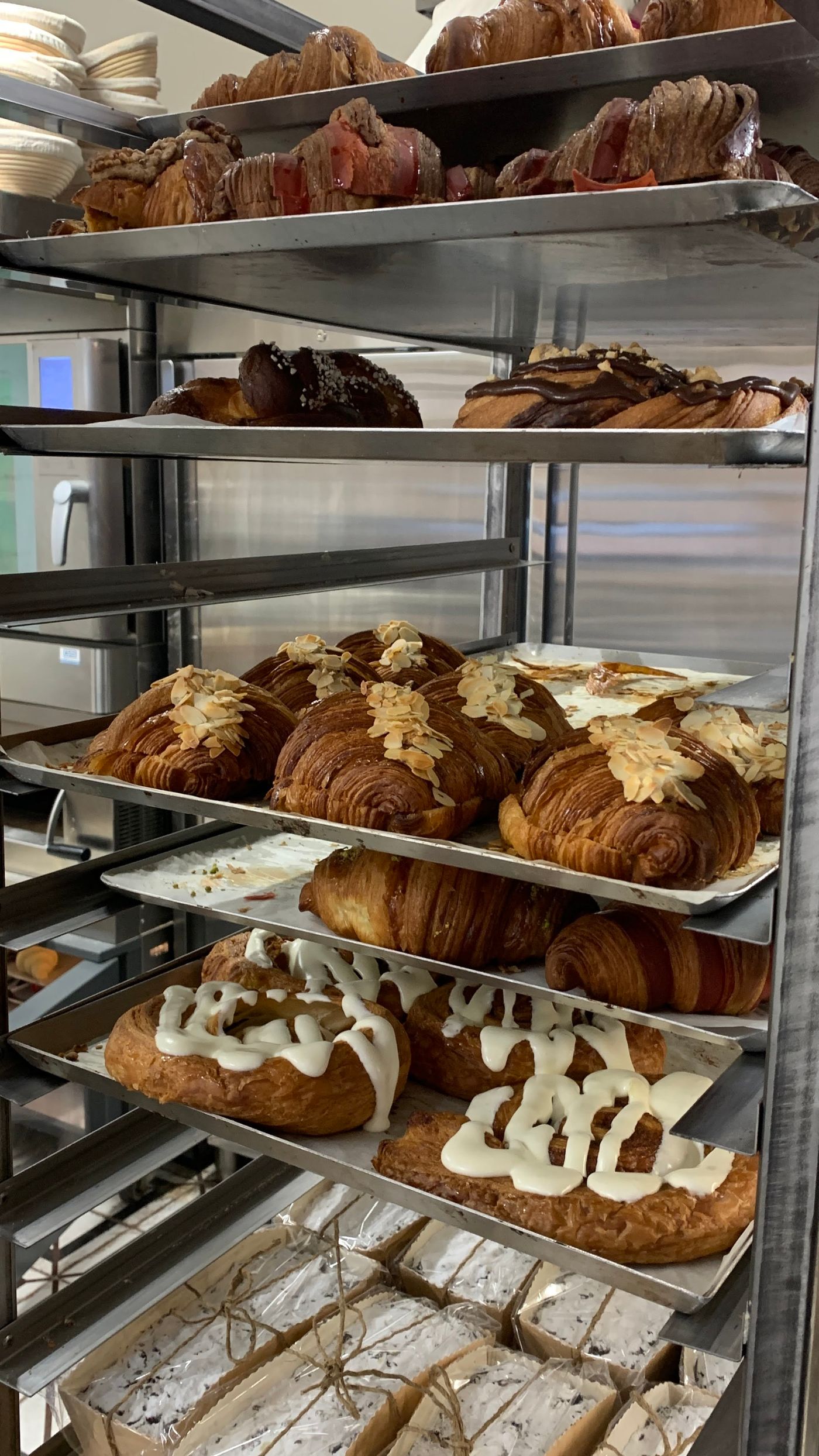 Pastries on the bakery shelves