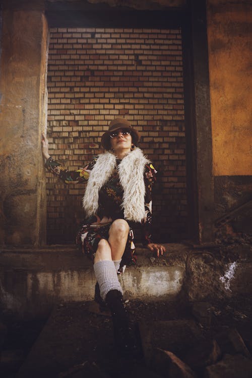 Stylish Woman in White Fur Coat 