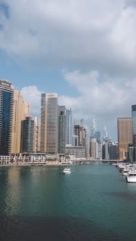 A stunning view of Dubai Marina's skyline showcasing modern skyscrapers and waterfront.