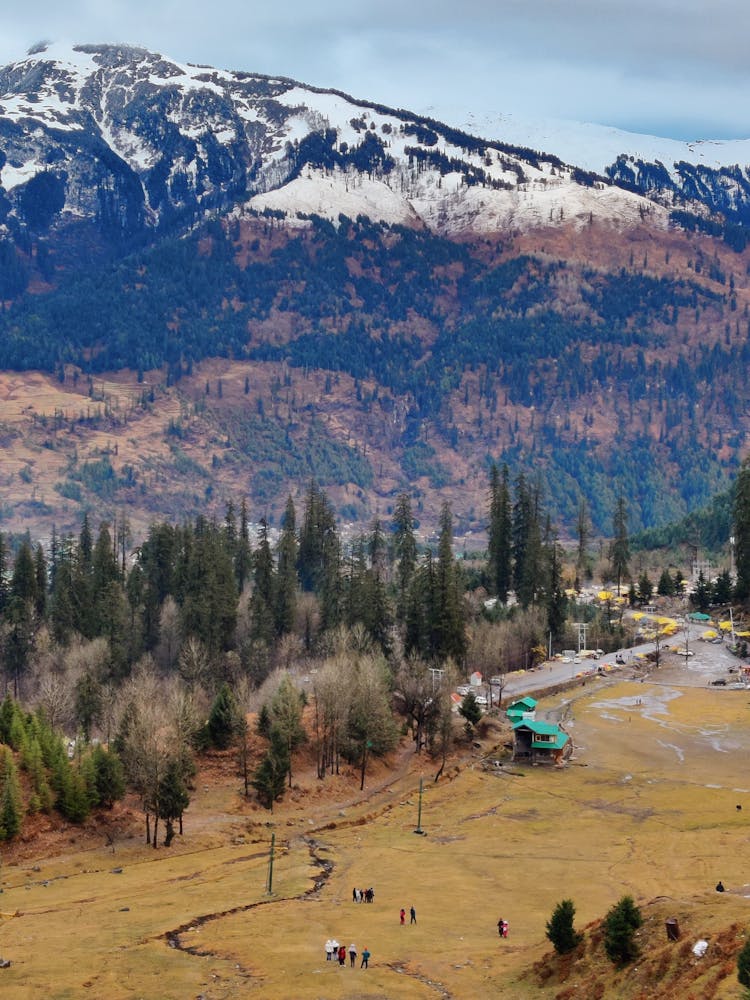 Aerial View Of Trail Going Through Mountain Valley