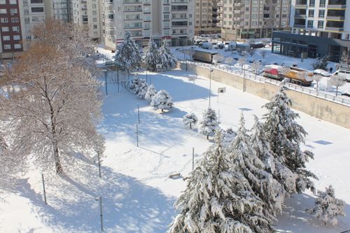 Free A serene winter scene of a snow-covered urban park in Gaziantep. Stock Photo