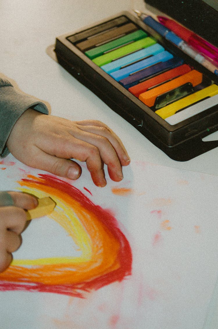 A Hand Drawing A Rainbow 