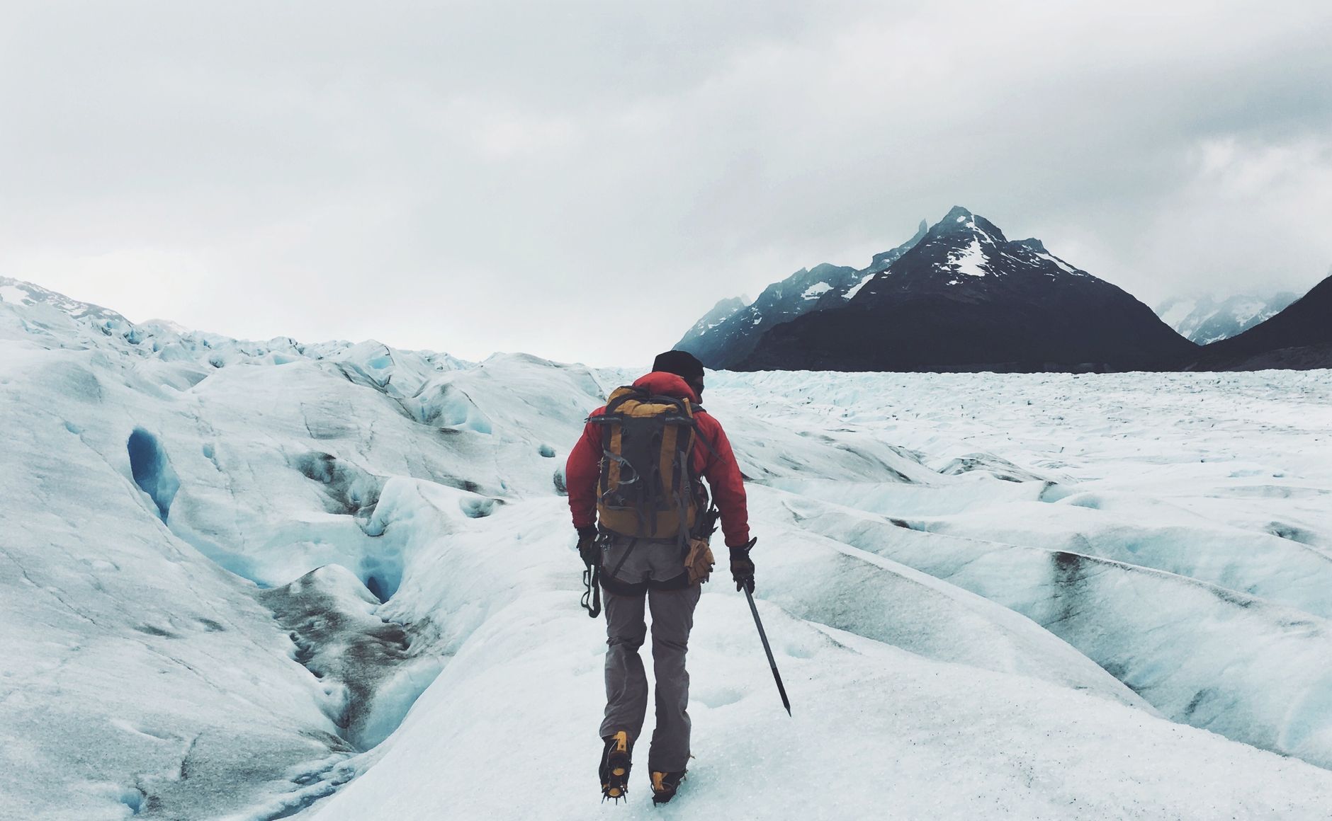 Adventurers hiking on a glacier in Patagonia