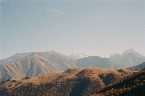 Free Breathtaking mountain view over North Ossetia-Alania in autumn sunlight. Stock Photo