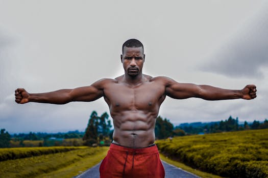 A muscular black man posing outdoors, showcasing strength and fitness.