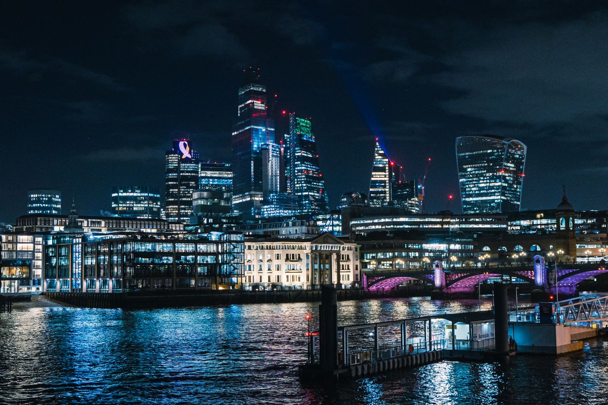 London skyline and the River Thames illuminated at night
