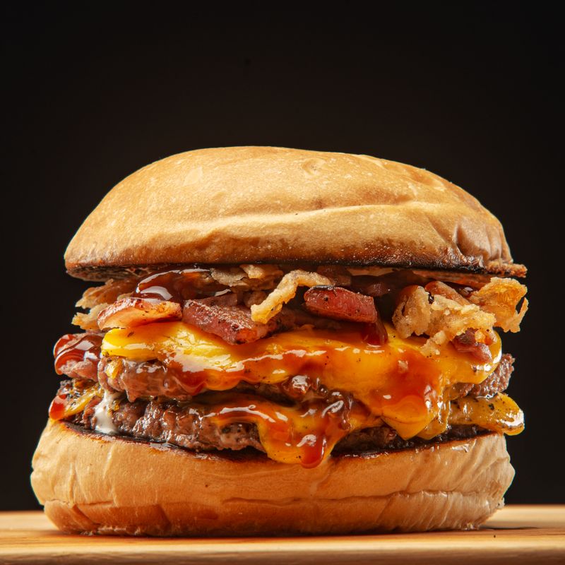 Western Bacon Burger with Crispy Onion Rings
