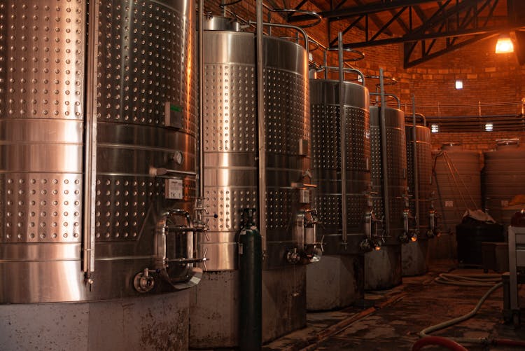 Stainless Metal Tanks Storage In A Plant