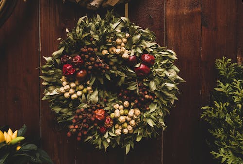 Imagine de stoc gratuită din arbori veșnic verzi, coroane de flori, Crăciun