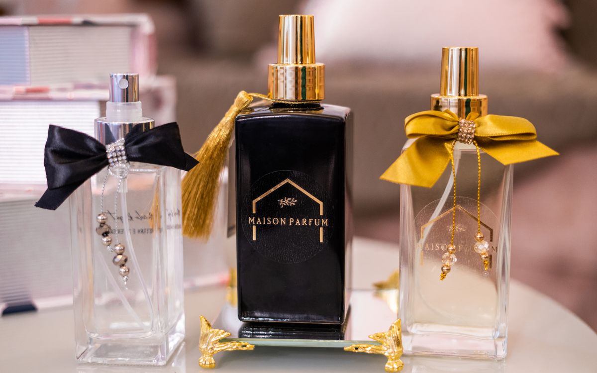 Stylish perfume bottles showcasing elegance and luxury on decorative display