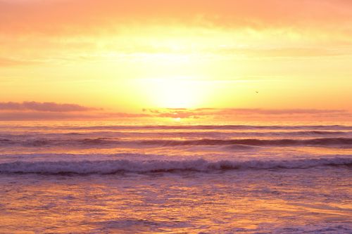 Free Breathtaking sunset casting golden hues on the El Tabo seaside, Chile. Stock Photo