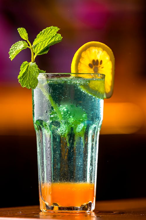 Green Leaf and Lemon on Cocktail Drink 