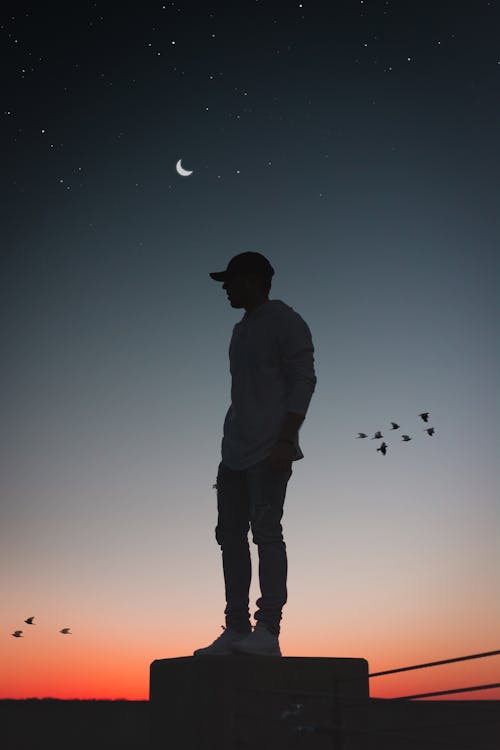 Silhouette Photo of Man Standing on Concrete Surface