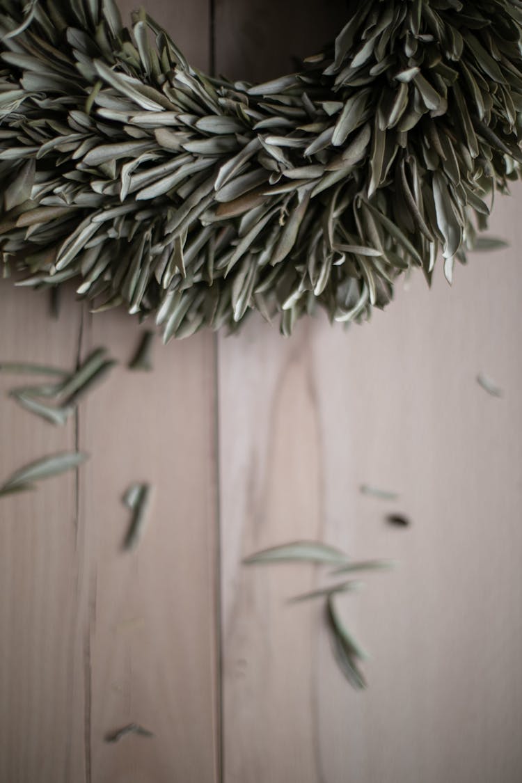 Olive Leaf Wreath On A Wood Floor