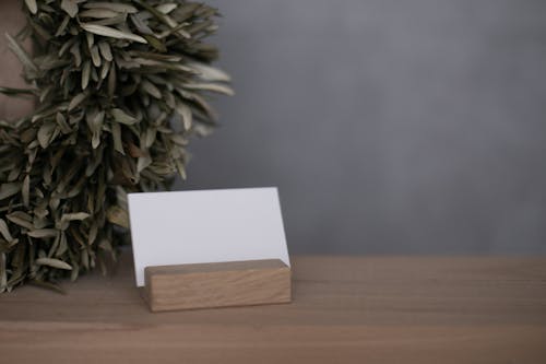 Free Blank Calling Cards on Wood Holder Stock Photo