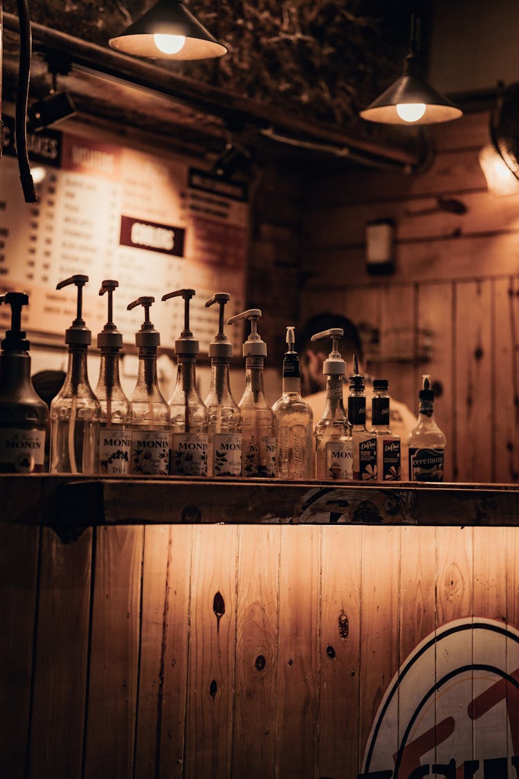 Wooden Counter In Bar