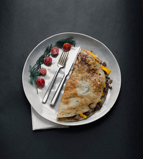 Free Directly Above View of Omelette on Plate Stock Photo