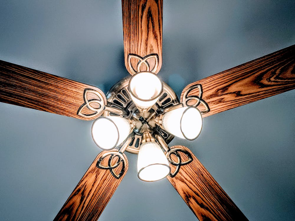 Lit Brown and Gray Lighted Ceiling Fan