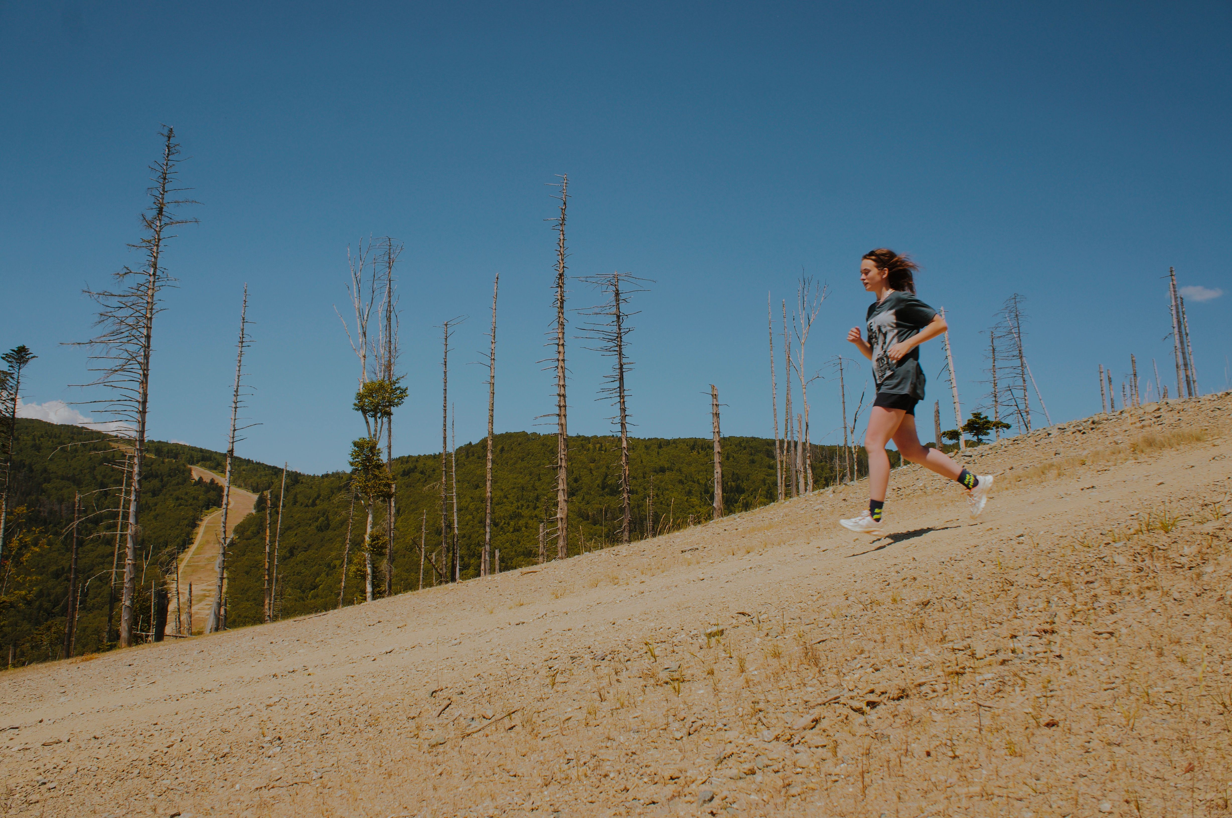 Woman Running Between Trees · Free Stock Photo