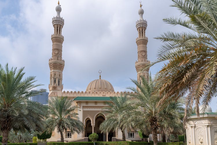 Front View Of The Al Taqwa Mosque In Sharjah United Arab Emirates