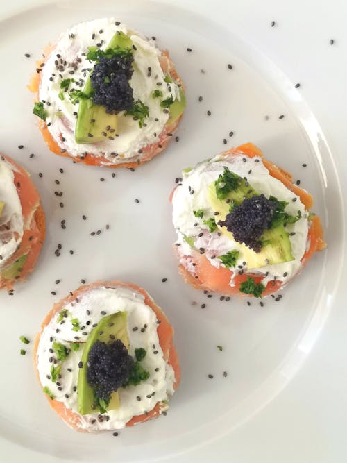 Close-Up Shot of Delicious Salmon with Caviar on Top