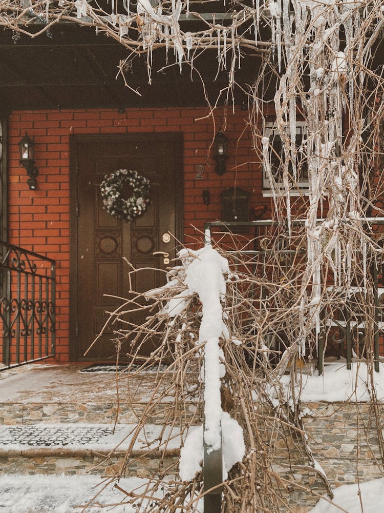 Snow On House Handrail